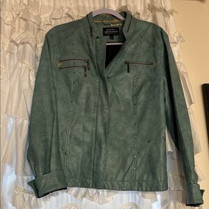 Montique Teal Leather Jacket for Women